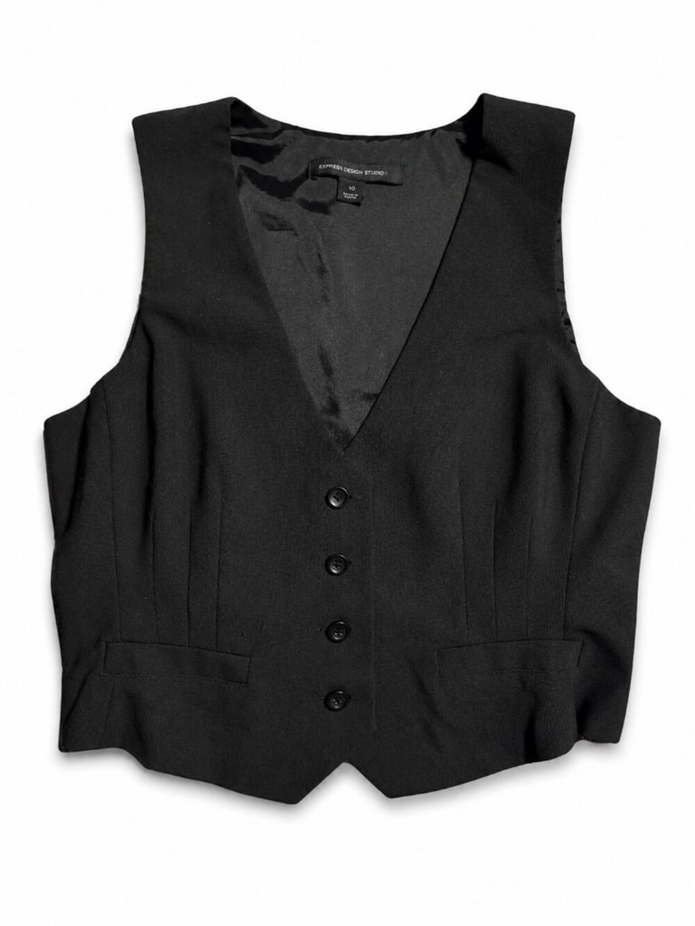 Vintage Express Design Studio Black Tailored Button-Up Vest Waistcoat Size 10